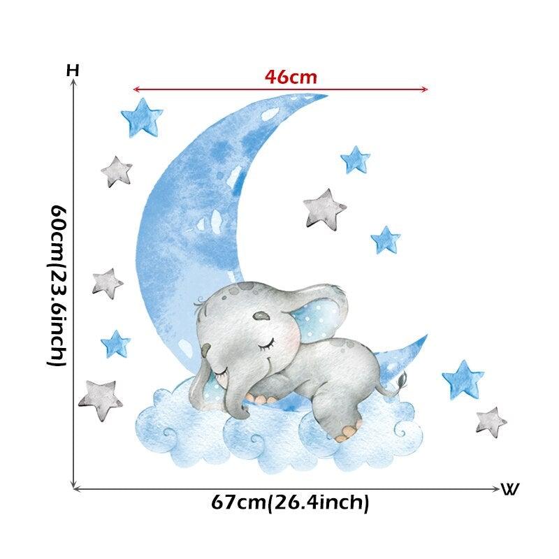 BabyElephant™ autocollaDnts muraux en forme d'éléphant et de lune pour chambre de bébé | bébé - Touche D'amour