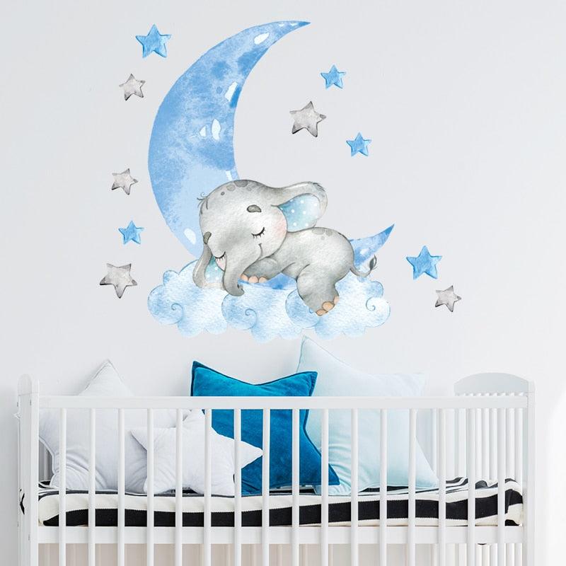 BabyElephant™ autocollaDnts muraux en forme d'éléphant et de lune pour chambre de bébé | bébé - Touche D'amour